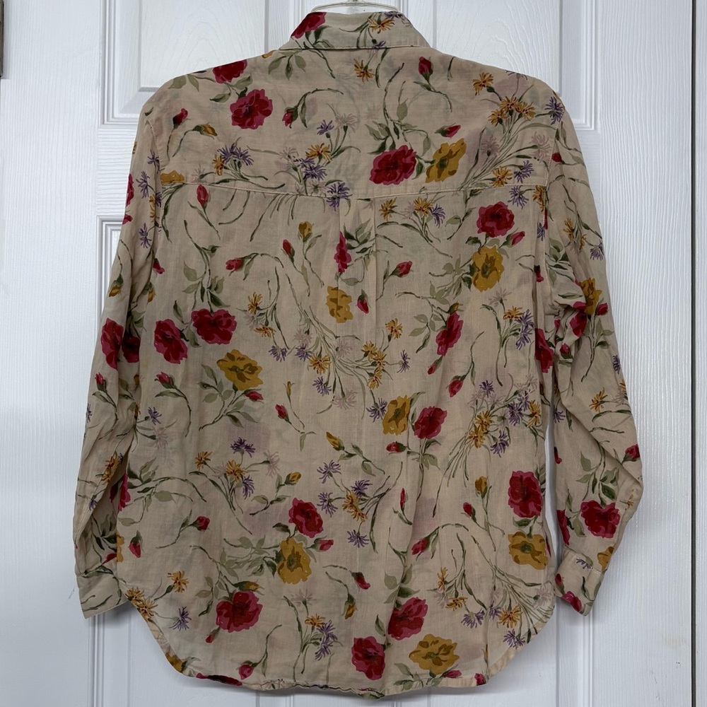 Liz Sport Vintage Button Front Floral Long Sleeve Top Sz S - Picture 4 of 4